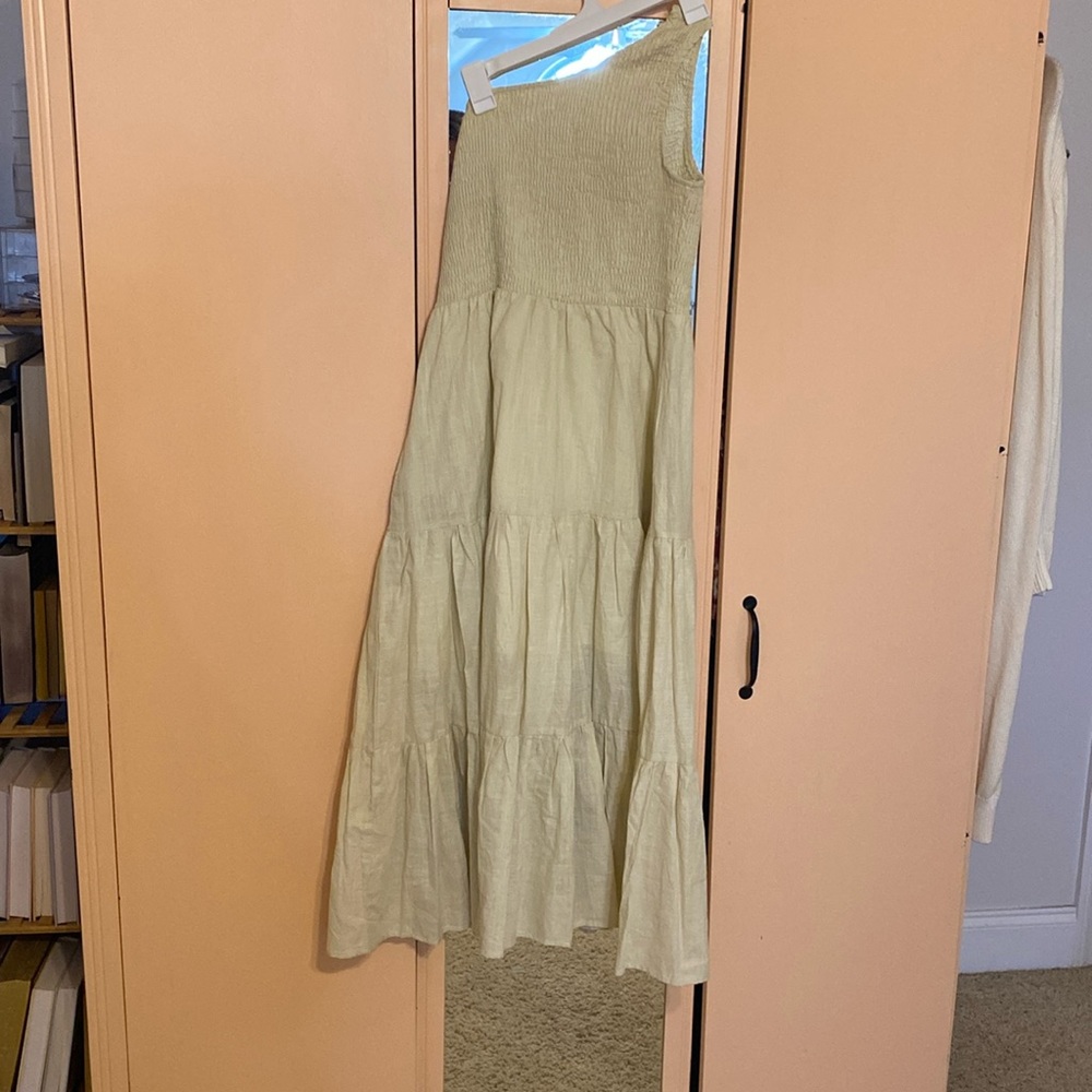 Beige one shoulder midi dress